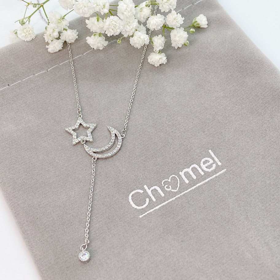Moon & Star Cubic Zirconia Necklace.