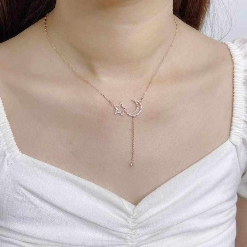 Moon & Star Cubic Zirconia Necklace.