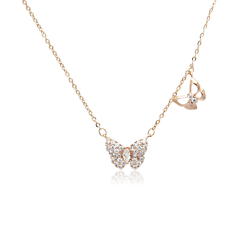 CHOMEL Cubic Zirconia Butterfly with Small Plain Butterfly at Side Rosegold Necklace