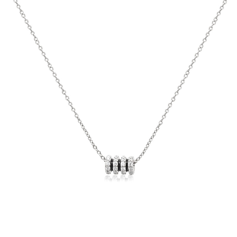 CHOMEL Cubic Zirconia Tunnel with 3 Enamel Black Lines Rhodium Necklace