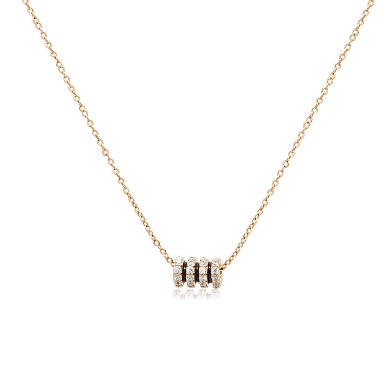 CHOMEL Cubic Zirconia Tunnel with 3 Enamel Black Lines Rosegold Necklace