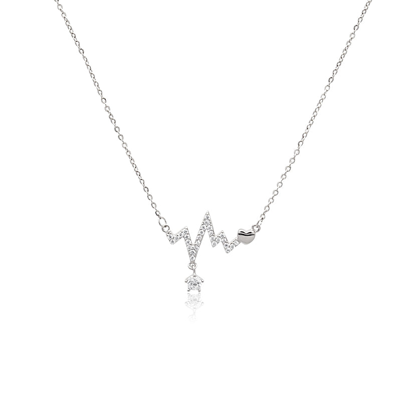 CHOMEL Cubic Zirconia Heartbeat Rhodium Necklace