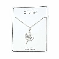 Ballerina cubic zirconia pendant necklace with rhodium plating and adjustable chain length
