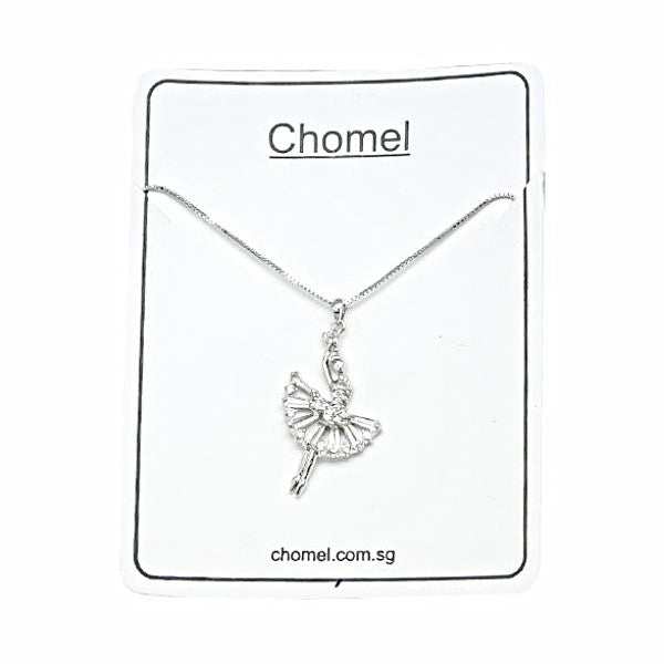 Ballerina cubic zirconia pendant necklace with rhodium plating and adjustable chain length