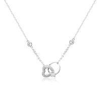 CHOMEL Cubic Zirconia Interlocking Heart & Ring Rhodium Necklace