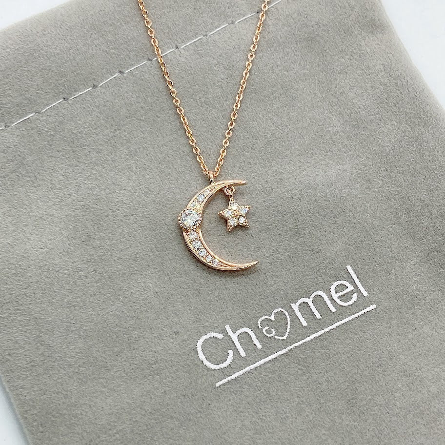 Moon & Star Cubic Zirconia Necklace.