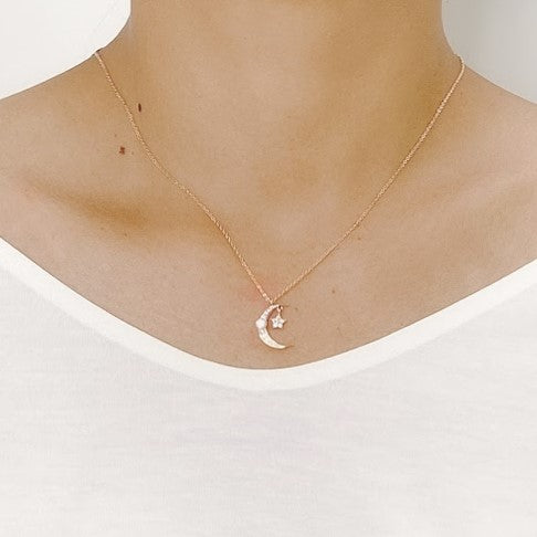 Moon & Star Cubic Zirconia Necklace.