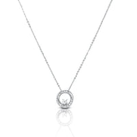 CHOMEL Cubic Zirconia Round Pendant Rhodium Necklace