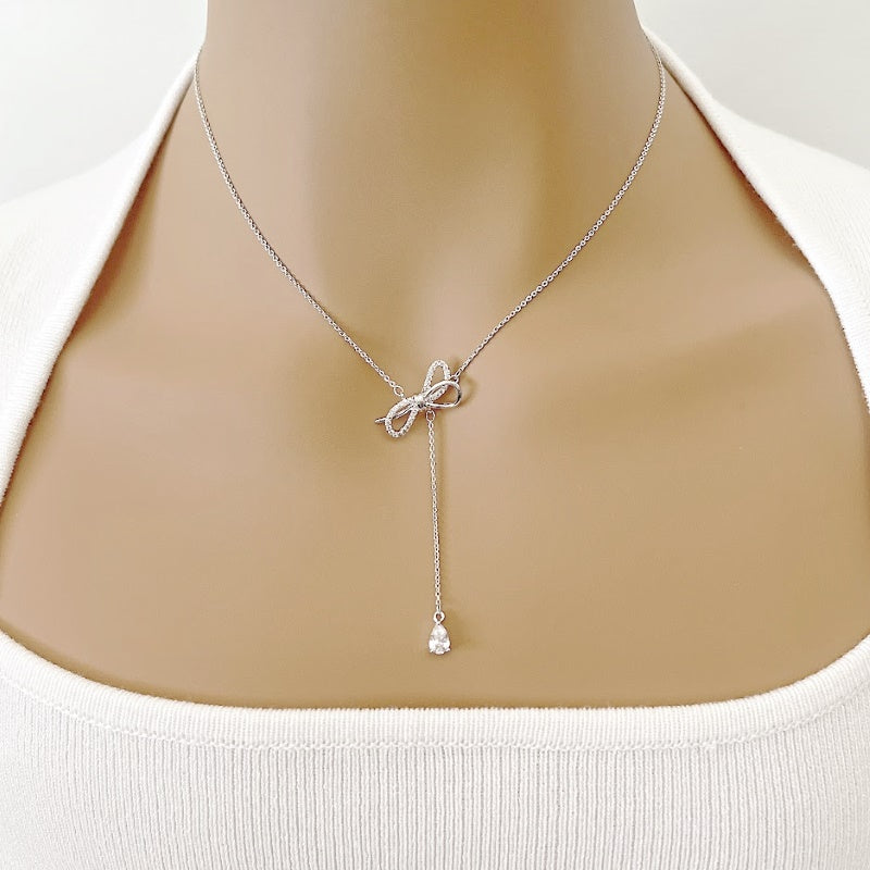 Ribbon Cubic Zirconia Necklace - CHOMEL