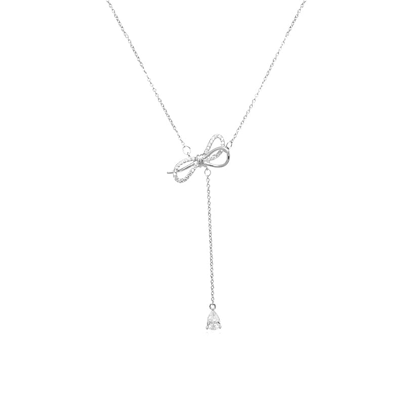 CHOMEL Cubic Zirconia Ribbon Rhodium Necklace