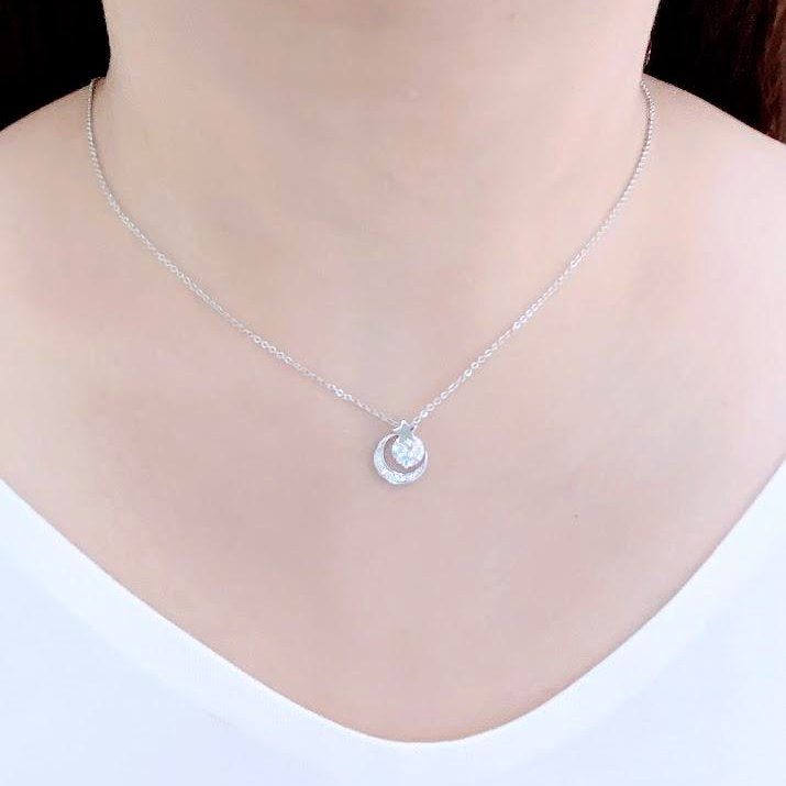 Moon & Star Cubic Zirconia Necklace.