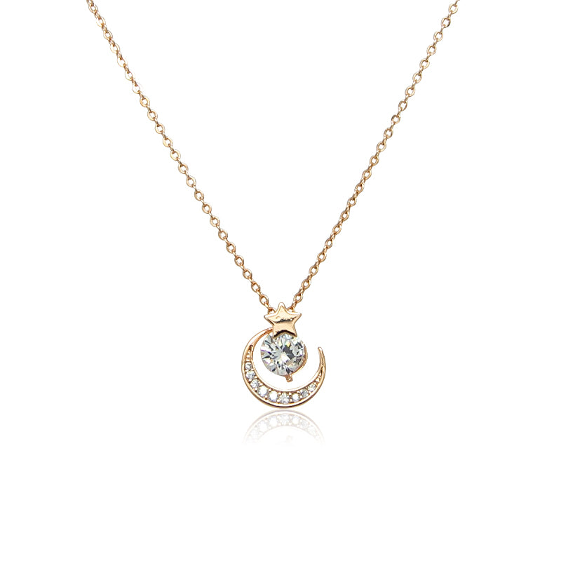 CHOMEL Cubic Zirconia Crescent Moon with Star Rosegold Necklace