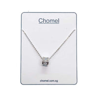 Cubic zirconia tunnel necklace with 8mm pendant on rhodium plated adjustable chain