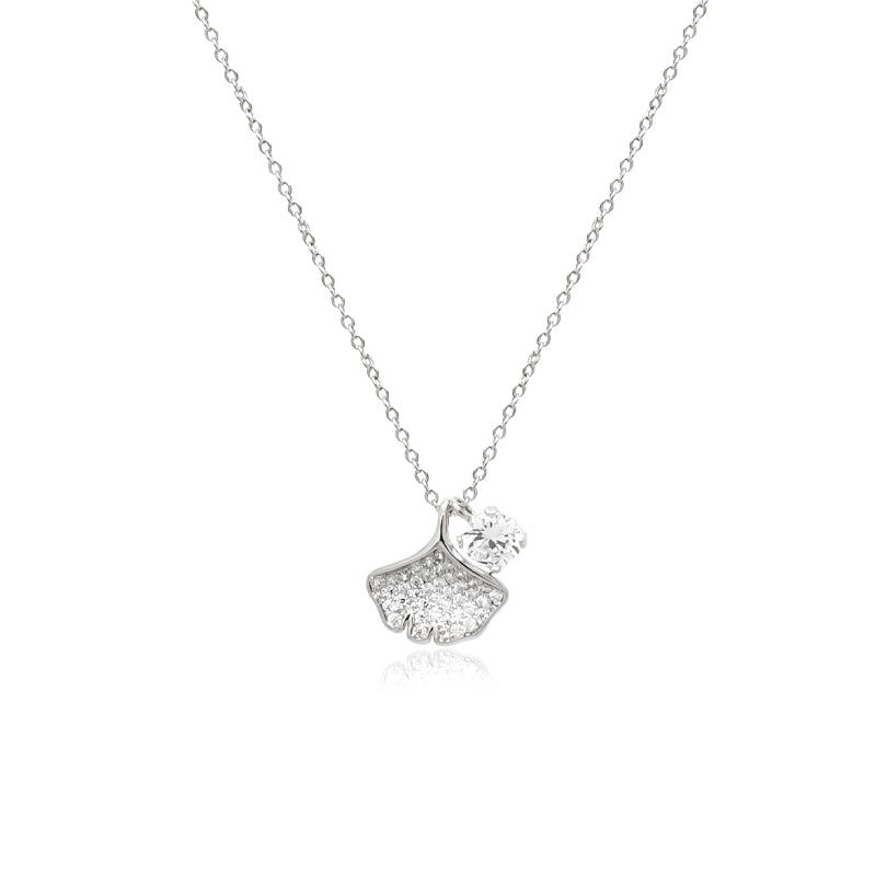 CHOMEL Cubic Zirconia Gingko Leaf Rhodium Necklace