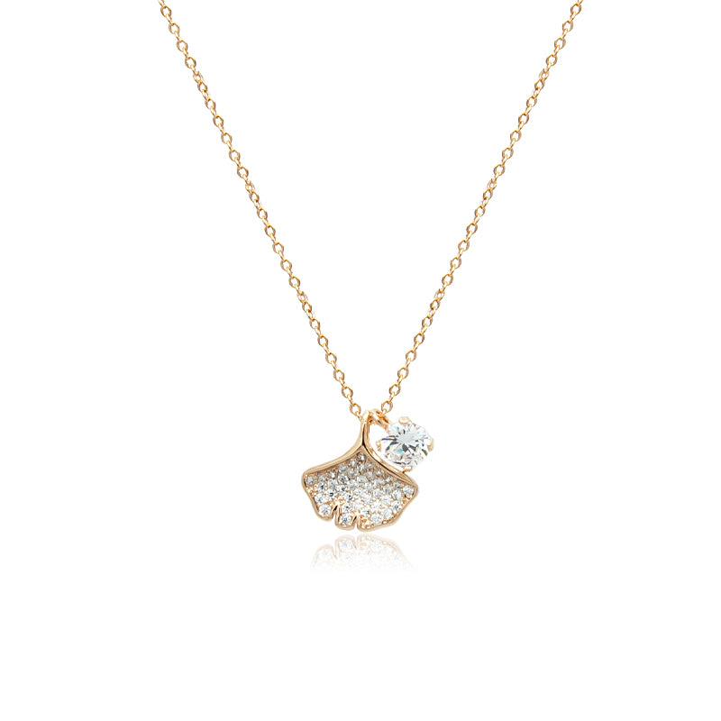 CHOMEL Cubic Zirconia Gingko Leaf Rosegold Necklace