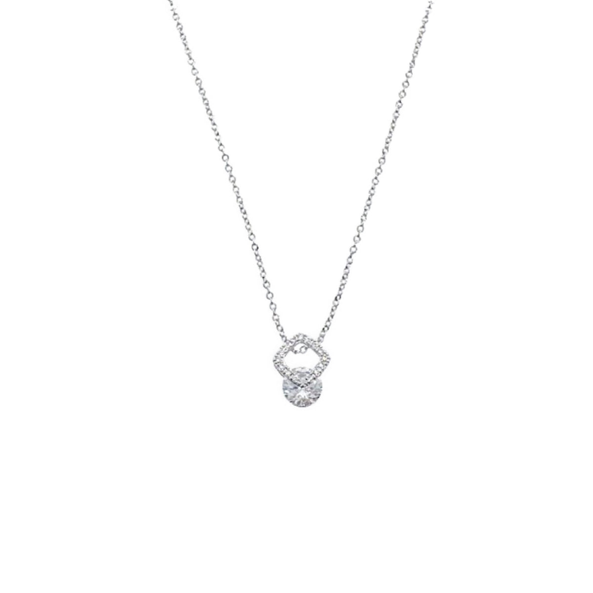 CHOMEL Cubic Zirconia Diamond Shaped Pendant with Cubic  Zirconia Solitaire Rhodium Necklace