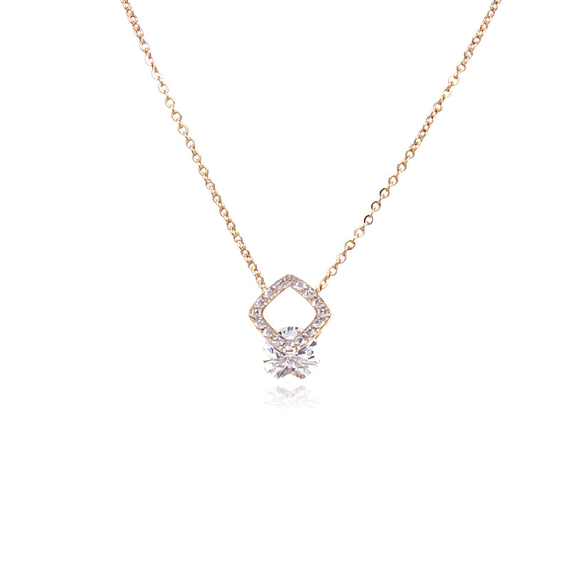 CHOMEL Cubic Zirconia Diamond Shaped Pendant with Cubic  Zirconia Solitaire Rosegold Necklace