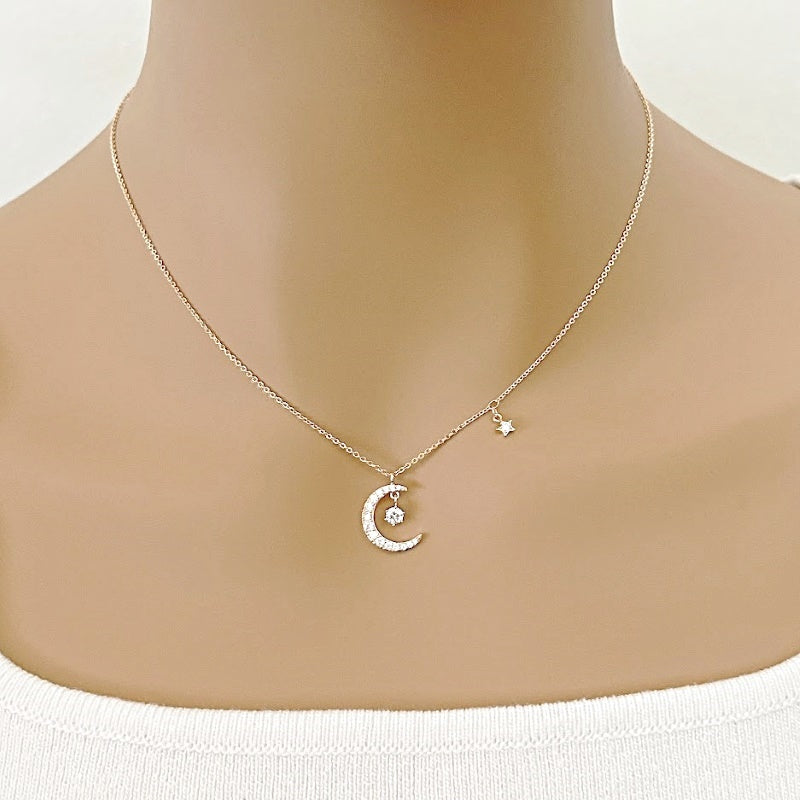 Moon & Star Cubic Zirconia Necklace - CHOMEL