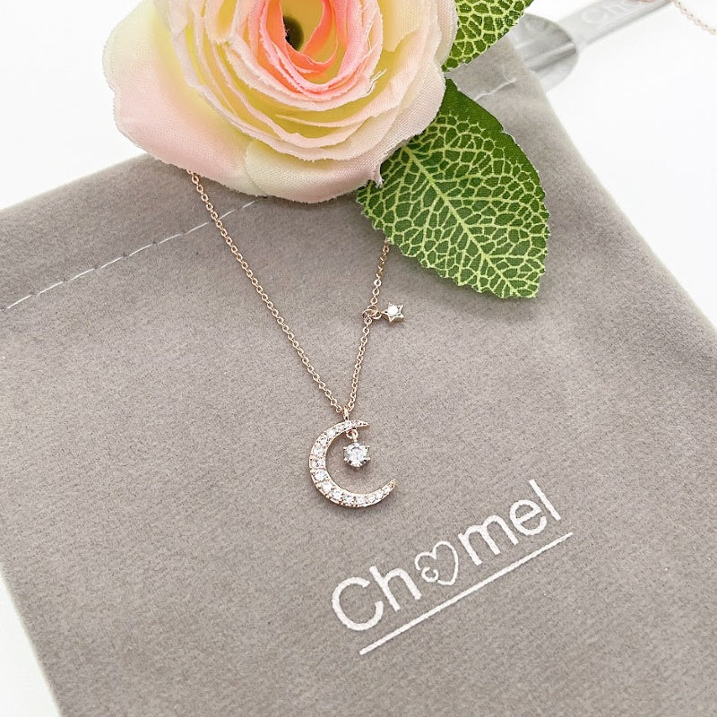 Moon & Star Cubic Zirconia Necklace - CHOMEL