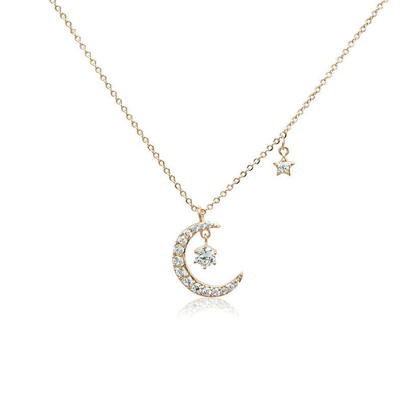 CHOMEL Cubic Zirconia Moon & Star Rosegold Necklace