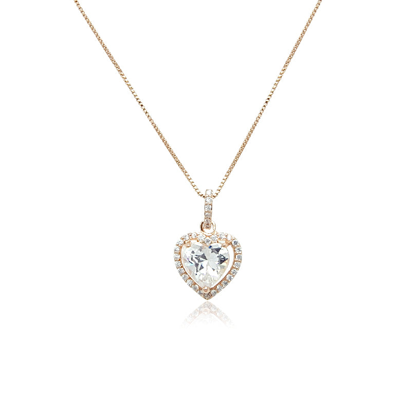 CHOMEL Cubic ZIrconia Heart Pendant Rosegold Necklace