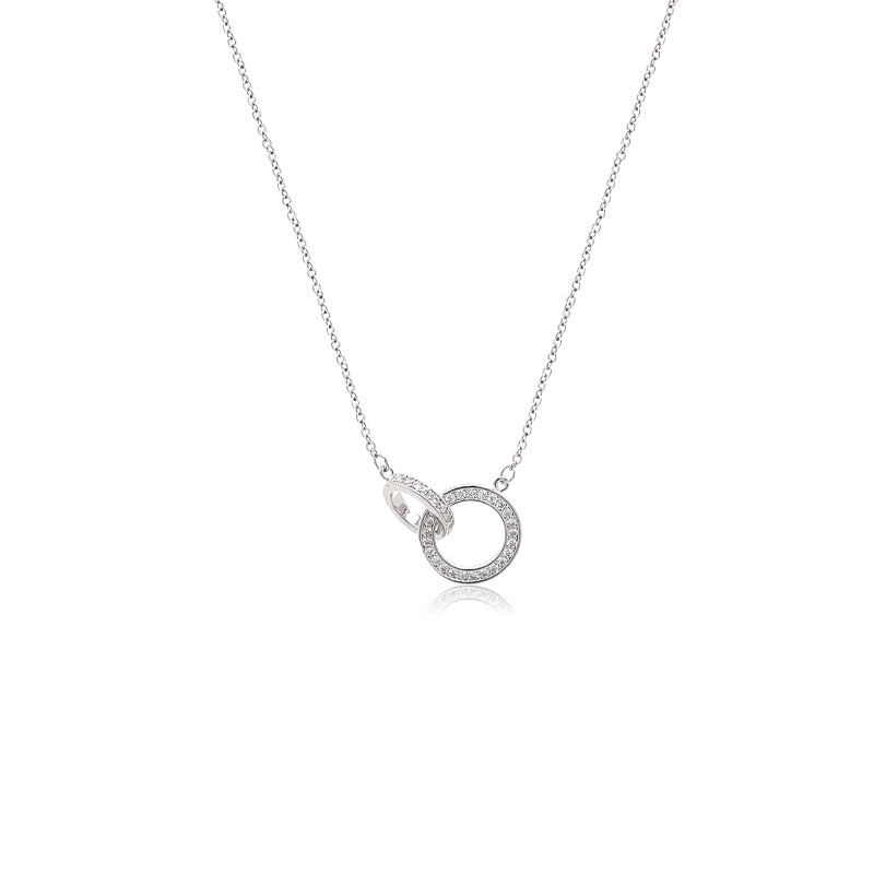 CHOMEL Cubic ZIrconia 2 Circle Interlocking Rhodium Necklace