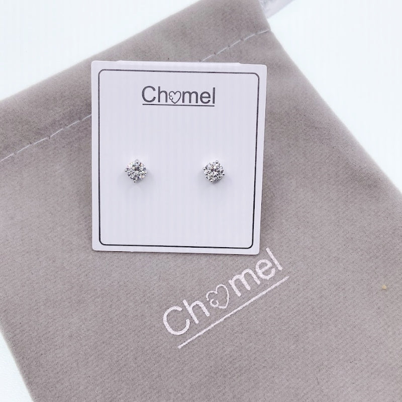 CHOMEL Cubic Zirconia 4mm Rhodium Stud Earrings.