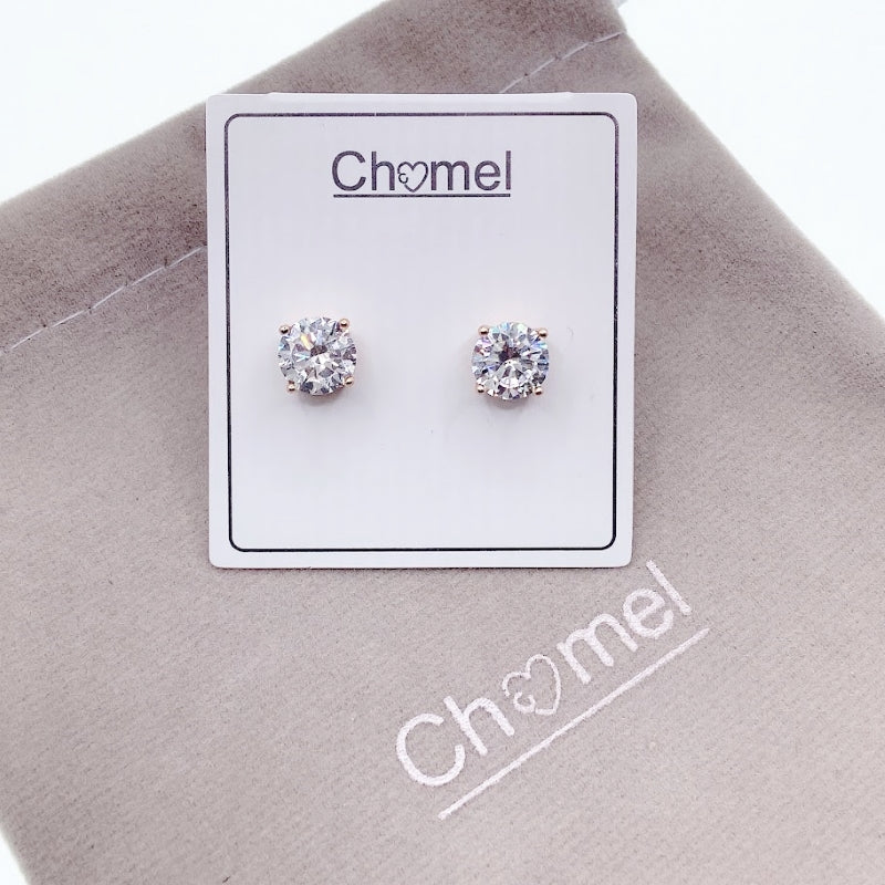 8mm Cubic Zirconia Solitaire Stud Earring CHOMEL