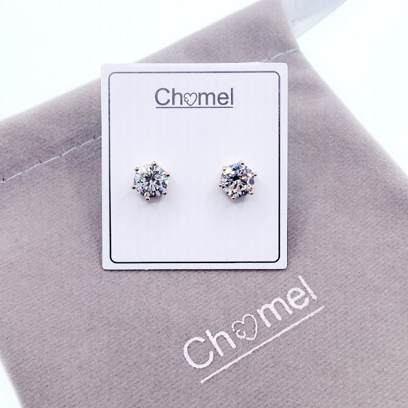 8mm Cubic Zirconia Solitaire Stud Earring.