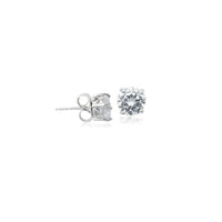 4mm round cubic zirconia solitaire stud earrings with rhodium plated four-claw setting and post backings