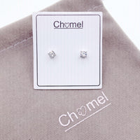 4mm cubic zirconia solitaire stud earrings with 4 claws setting on Chomel card