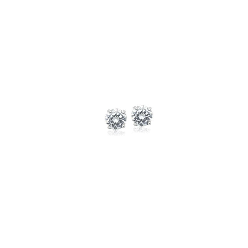 4mm cubic zirconia solitaire stud earrings with 4 claw rhodium plated setting and post backings