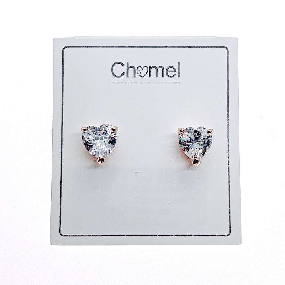 Heart 8mm Cubic Zirconia Stud Earrings - CHOMEL