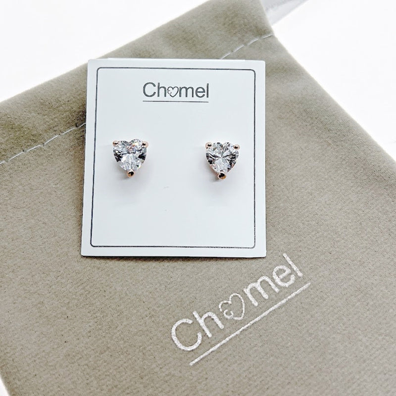 Heart 8mm Cubic Zirconia Stud Earrings - CHOMEL