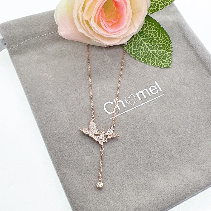 Rosegold Butterfly Cubic Zirconia  Necklace - CHOMEL