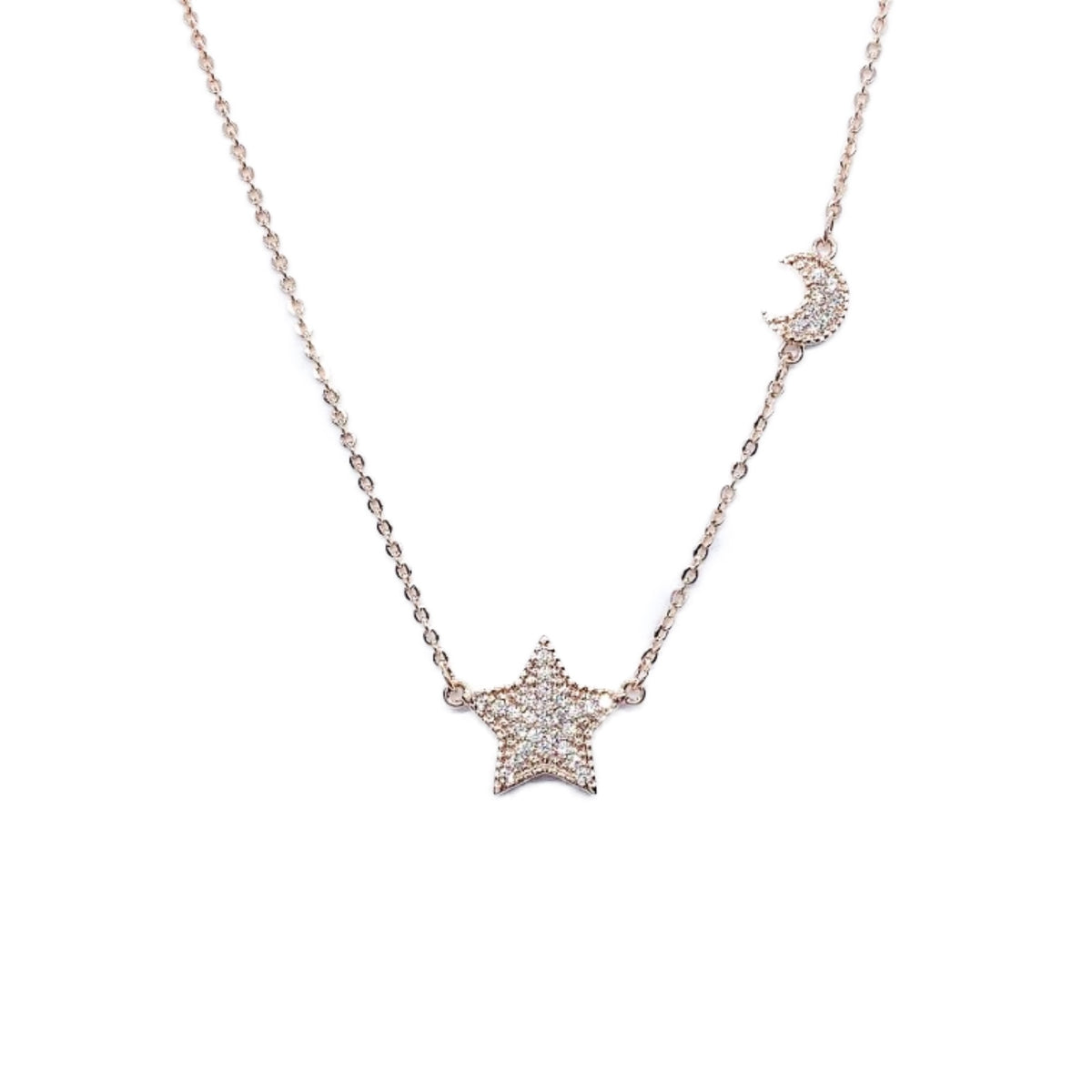 CHOMEL Cubic Zirconia Star and Crescent Rosegold Necklace