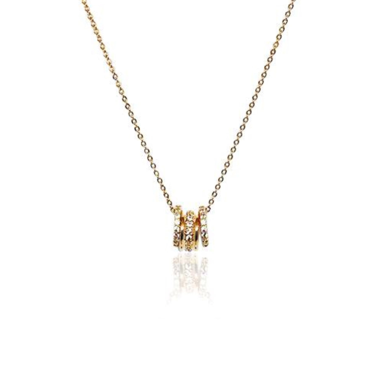 CHOMEL Cubic ZIrconia 3 Ring Pendant on Rosegold Necklace