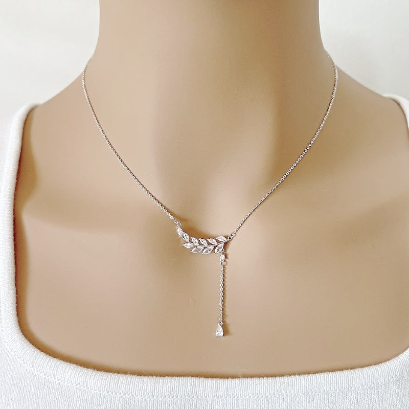 Cubic Zirconia Leaf Necklace - CHOMEL