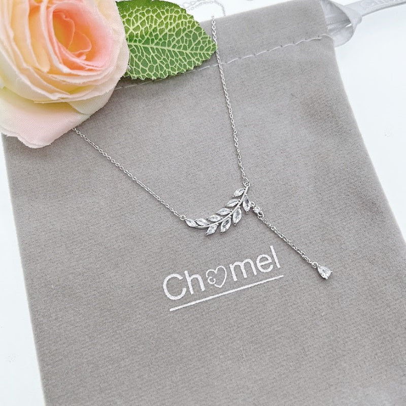 Cubic Zirconia Leaf Necklace - CHOMEL