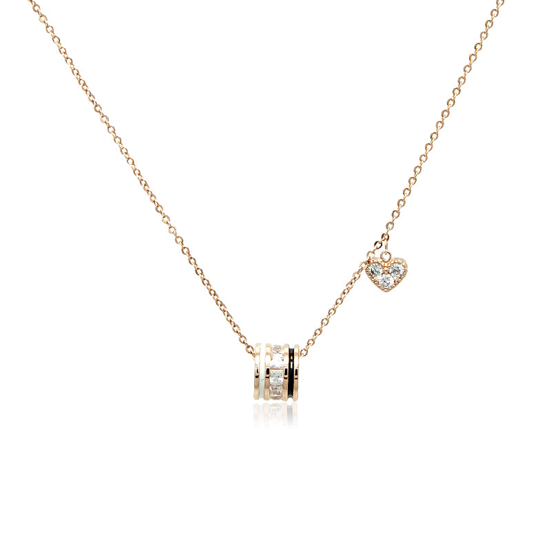 CHOMEL Cubic Zirconia Tunnel with Small Dangling Heart Rosegold Necklace