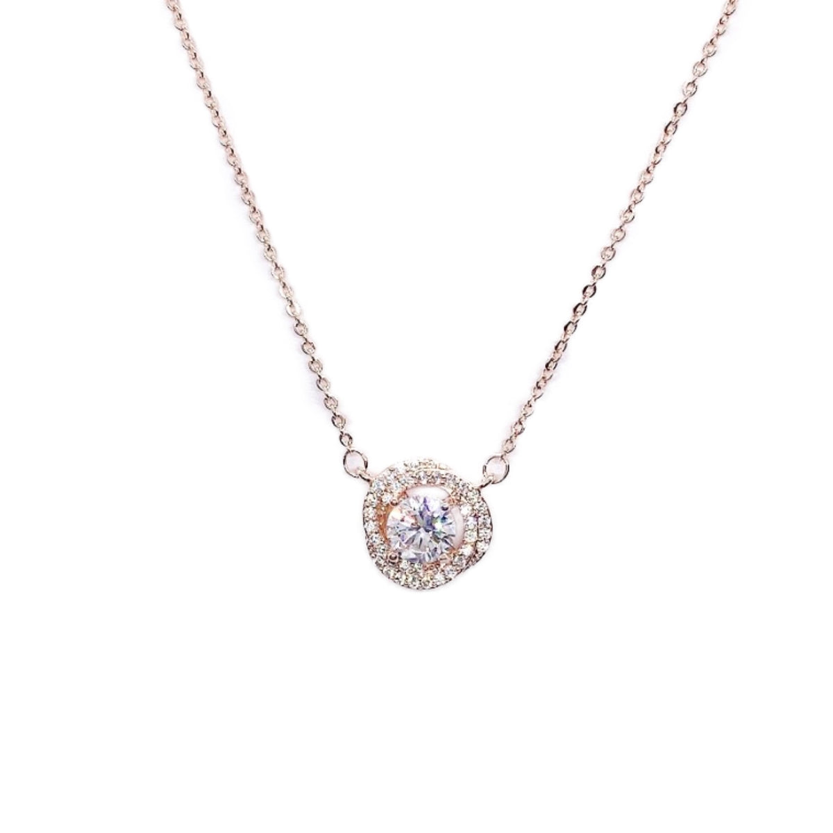 CHOMEL Cubic Zirconia Pendant with Solitaire Rosegold Necklace