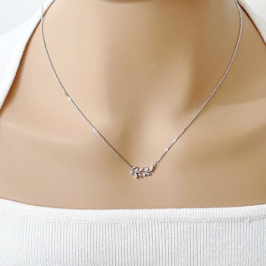 Leaf Cubic Zirconia Necklace - CHOMEL