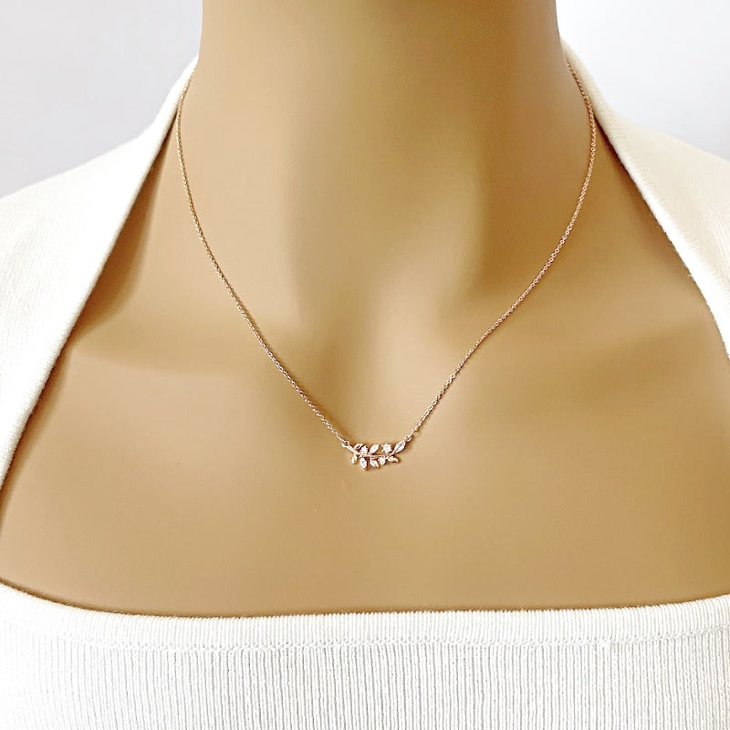 Leaf Cubic Zirconia Necklace - CHOMEL
