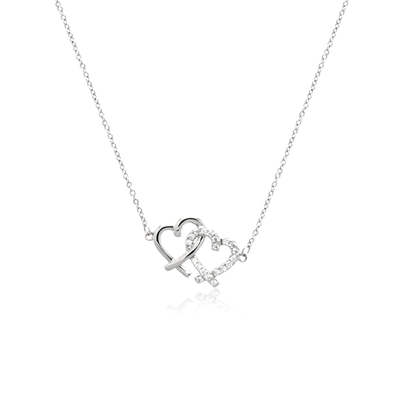 CHOMEL Cubic Zirconia Interlocking Hearts Rhodium Necklace