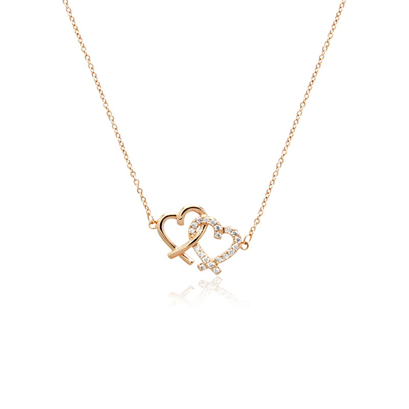 CHOMEL Cubic Zirconia Interlocking Hearts Rosegold Necklace