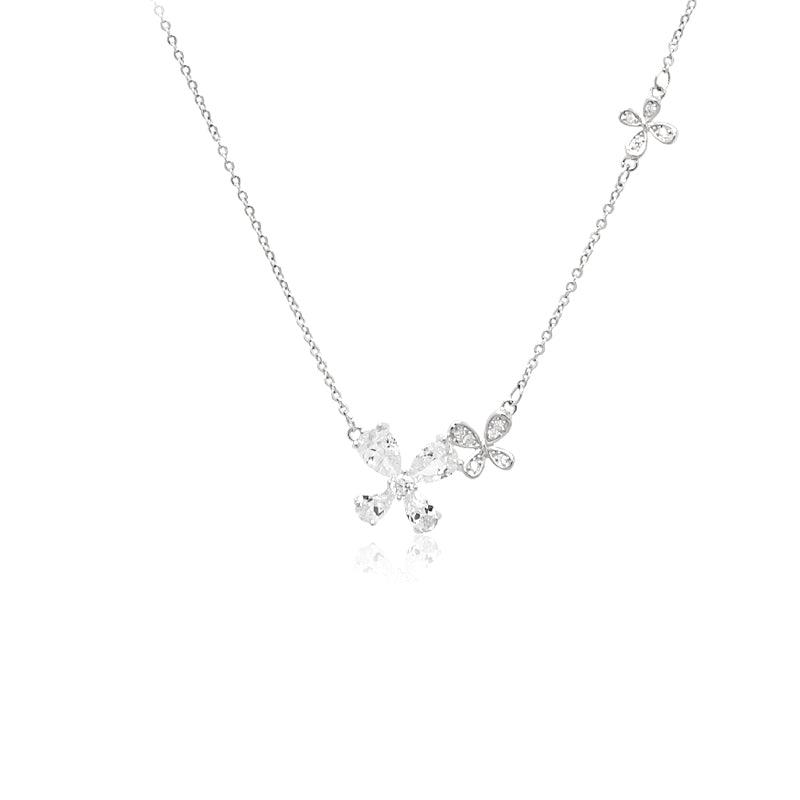 CHOMEL Cubic Zirconia 3 Butterfly Rhodium Necklace