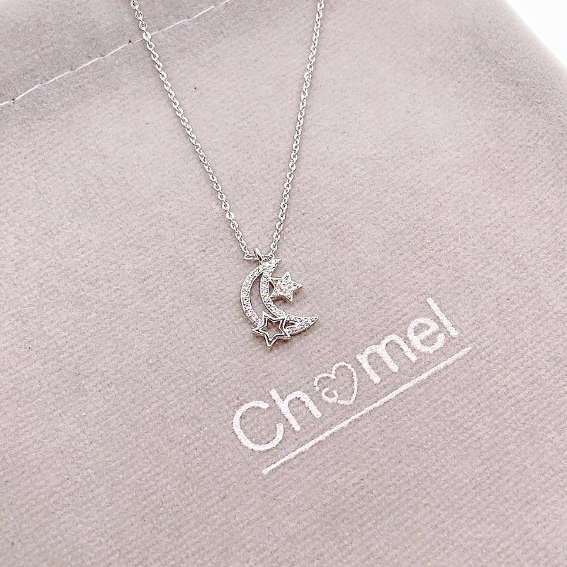 Moon & Star Cubic Zirconia Necklace.