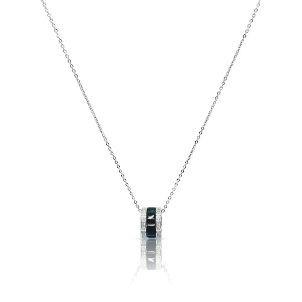 CHOMEL Cubic Zirconia Tunnel with Black Ceramic Centre Rhodium Necklace