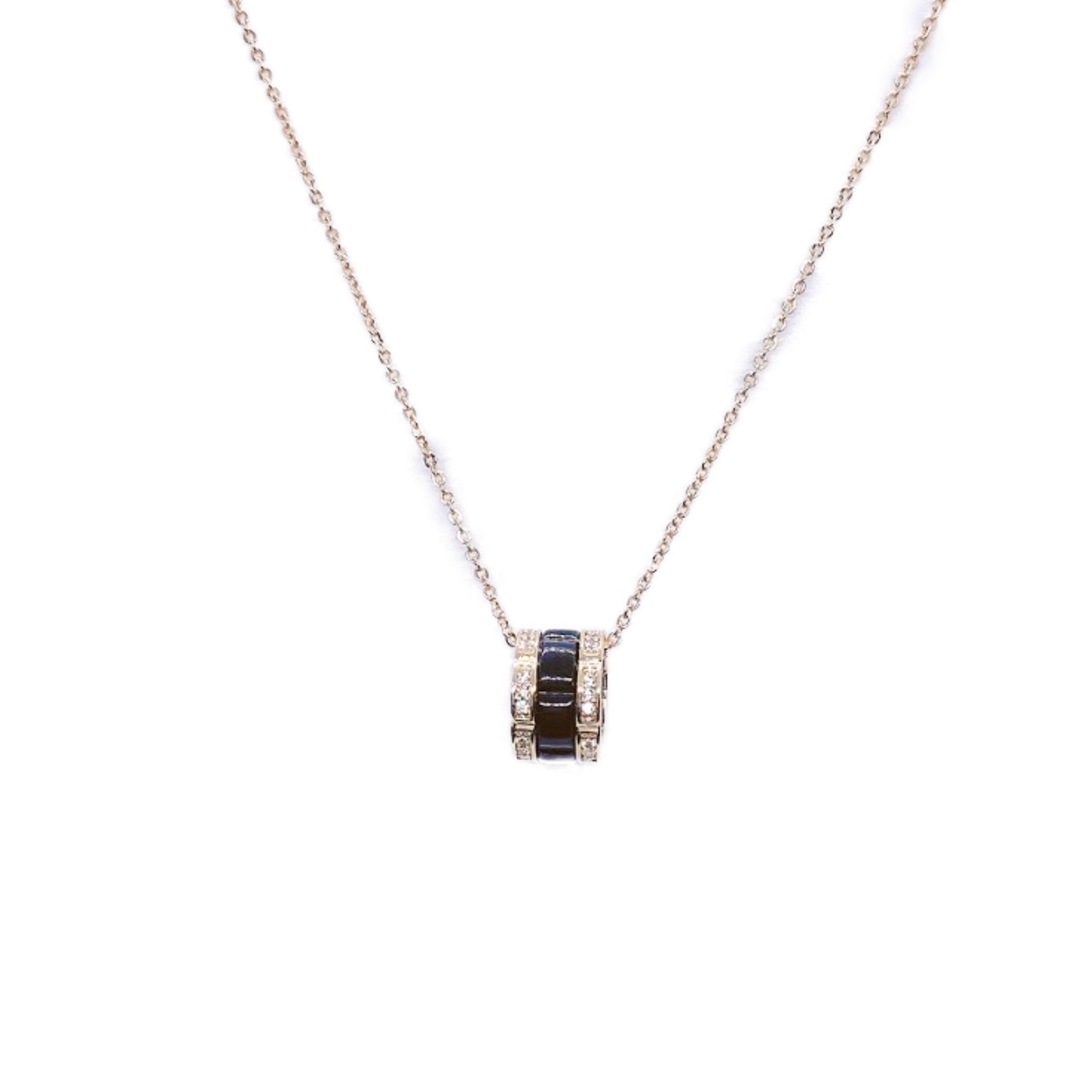 CHOMEL Cubic Zirconia Tunnel with Black Ceramic Centre Rosegold Necklace
