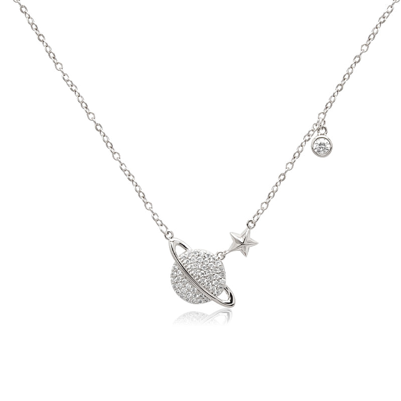 CHOMEL Cubic Zirconia Planet Rhodium Necklace